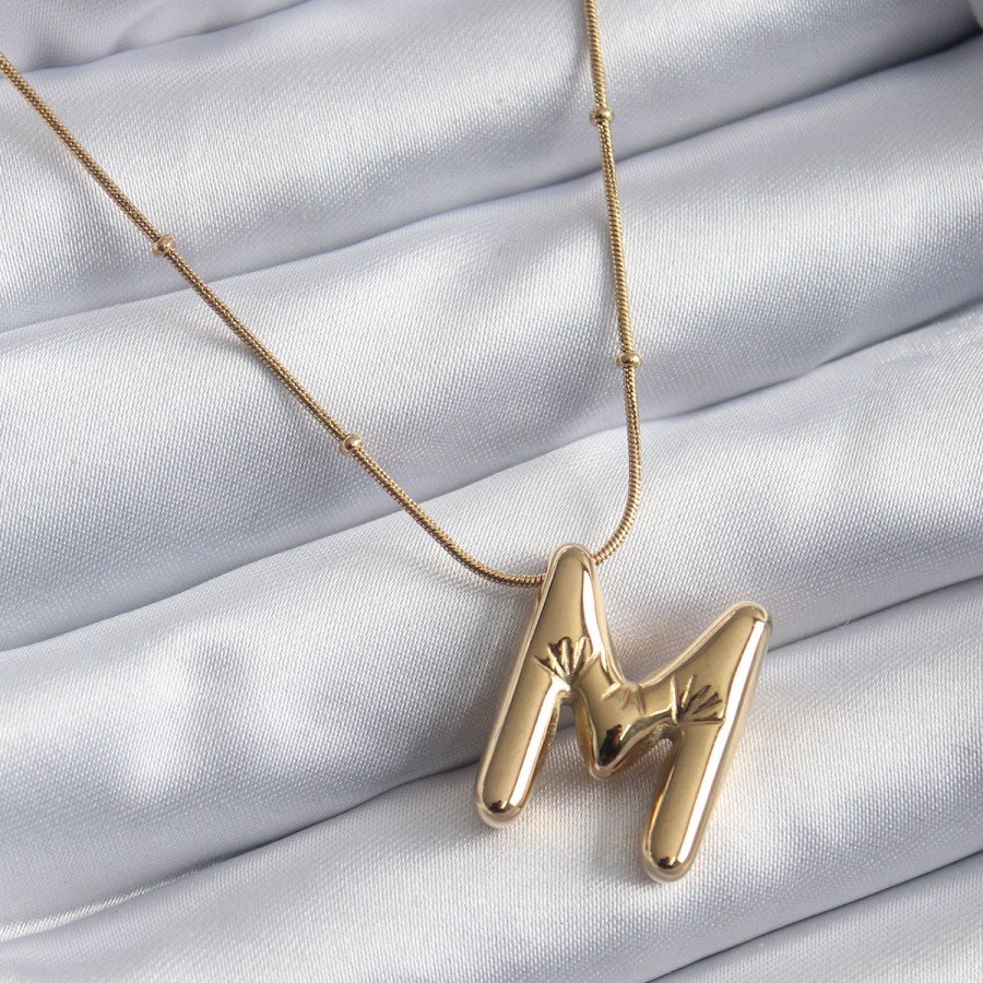 316L Steel Gold Color Bubble  M  Letter Model Women s Necklace