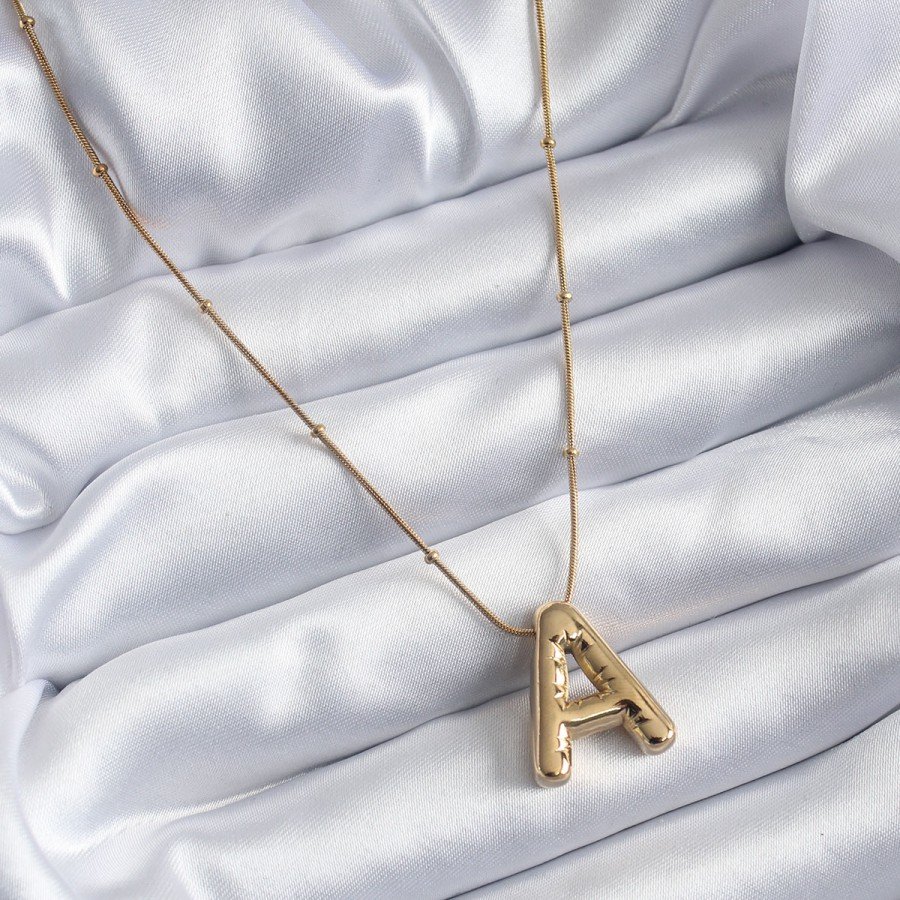 316L Steel Gold Color Bubble  A  Letter Model Women s Necklace