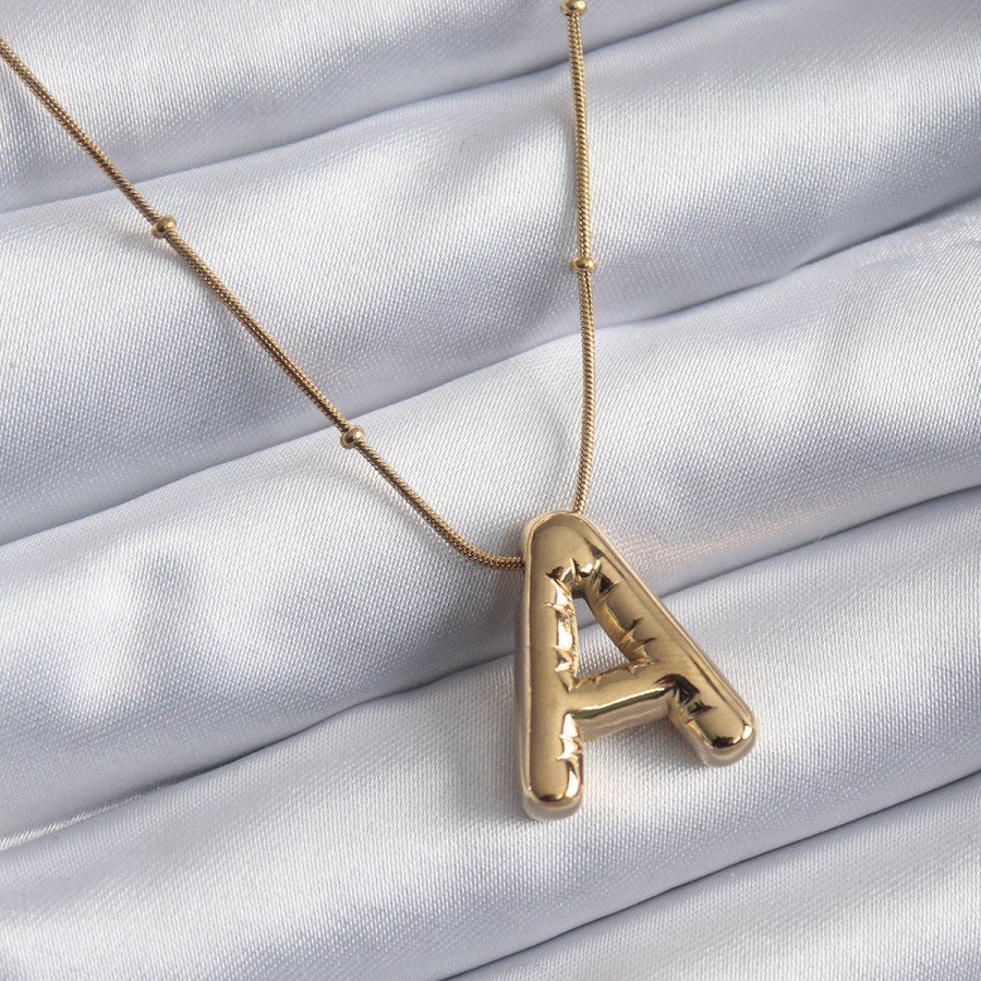316L Steel Gold Color Bubble  A  Letter Model Women s Necklace