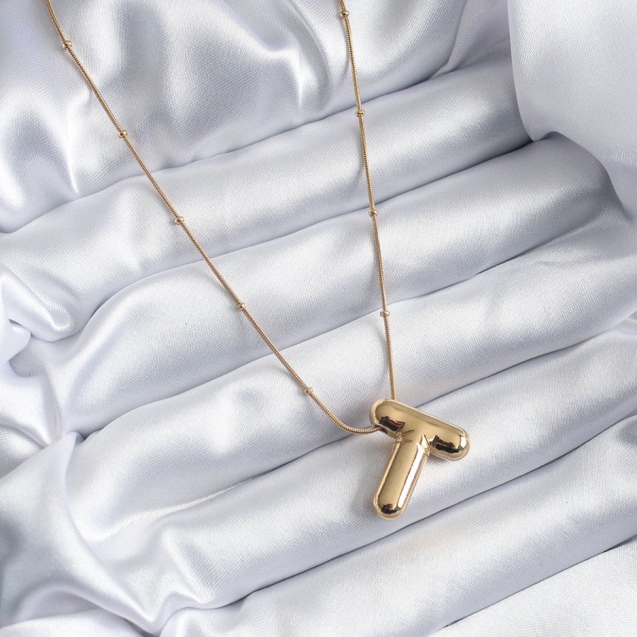 316L Steel Gold Color Bubble  T  Letter Model Women s Necklace