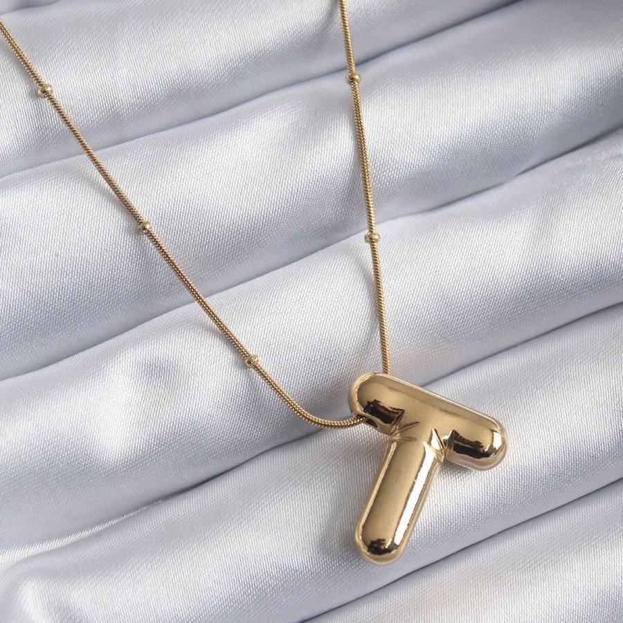 316L Steel Gold Color Bubble  T  Letter Model Women s Necklace
