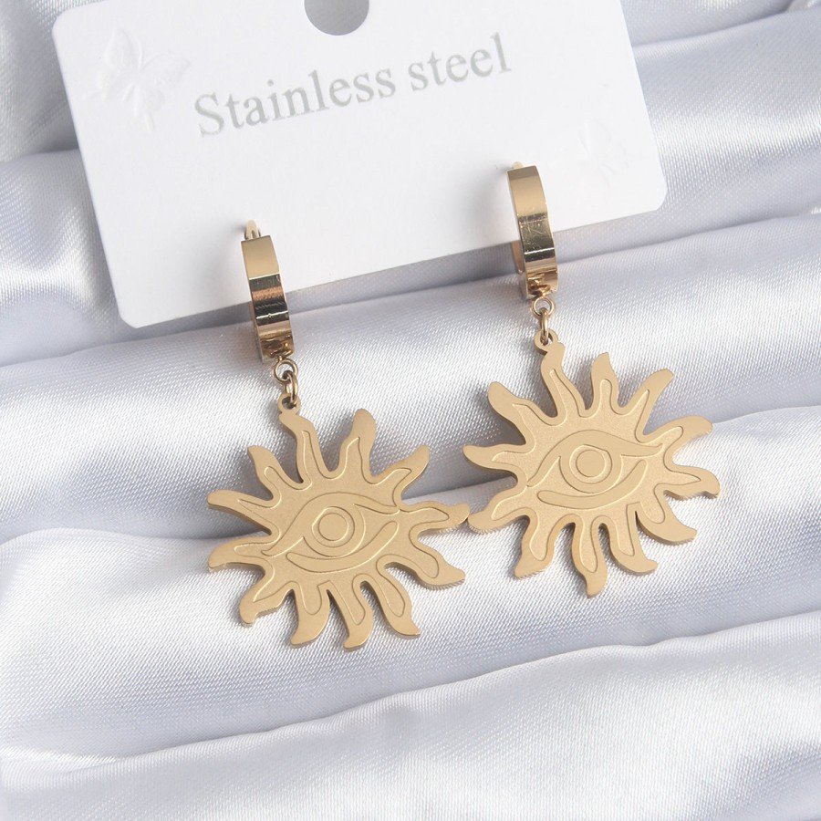 316L Steel Gold Color Sun Model Eye Engraved Women s Earrings