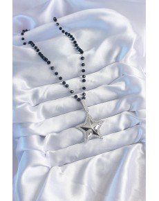 Silver Color Black Bead Zircon Stone Brass Star Model VIP Series Women's Necklace