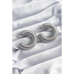 Brass Silver Color Processed Ring Model Women's Earrings Brass Silver Color Processed Ring Model Women's Earrings
