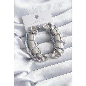 Brass Silver Color Croissant Model Women's Earrings