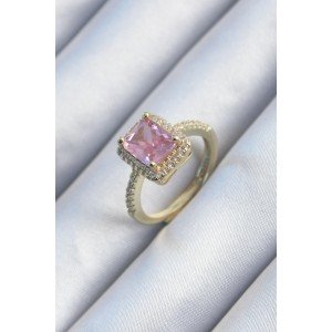 Brass Gold Color Pink Zircon Stone Women's Ring
