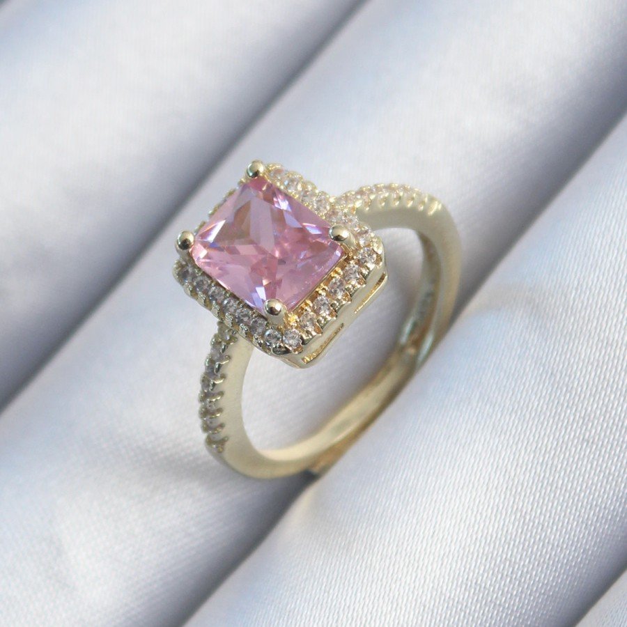 Brass Gold Color Pink Zircon Stone Women s Ring