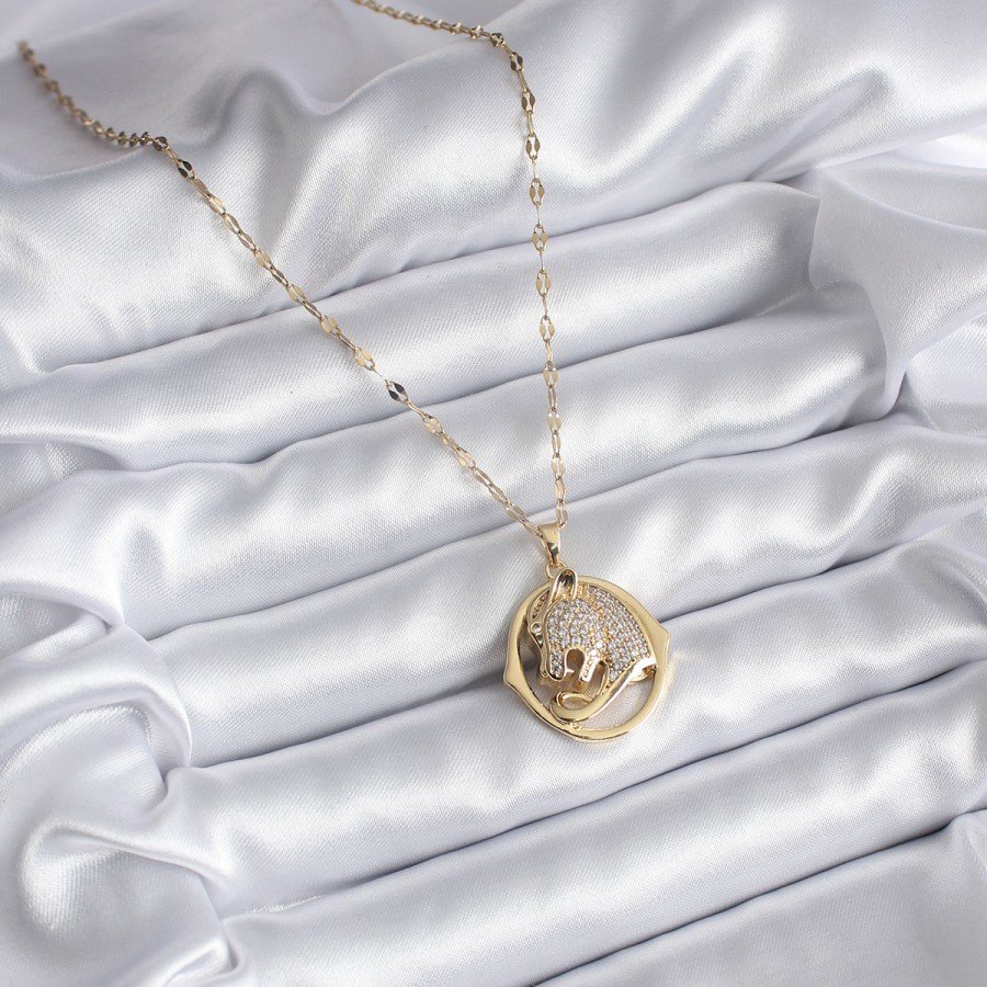 316L Steel Gold Color Zircon Stone Jaguar Model Women s Necklace