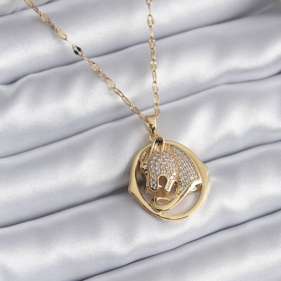 316L Steel Gold Color Zircon Stone Jaguar Model Women s Necklace