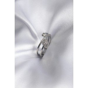Brass Silver Color Zircon Stone Detail Heart Model Women's Ring