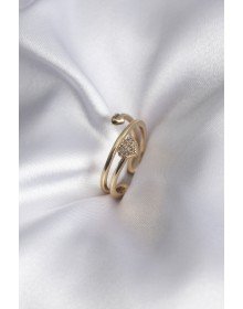 Brass Gold Color Zircon Stone Detail Heart Model Women's Ring