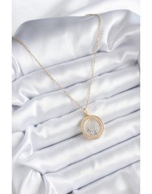 316L Steel Gold Color Zircon Stone Detail Moon Star Dome Model Women's Necklace