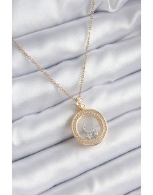 316L Steel Gold Color Zircon Stone Detail Moon Star Dome Model Women's Necklace