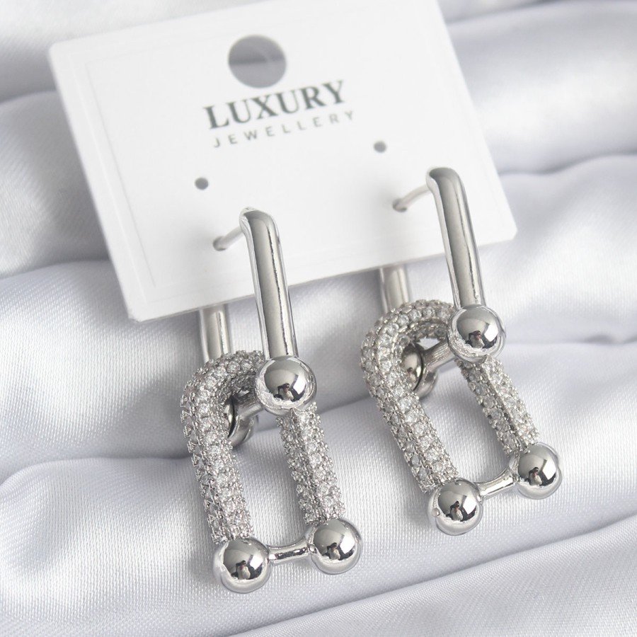 Brass Silver Color Zircon Stone Model VIP Series Women s Earrings Brass Silver Color Zircon Stone Model VIP Series Women s Earrings