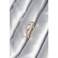 Brass Gold Color Zircon Stone Detail Ribbon Model Women's Ring