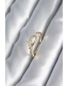 Brass Gold Color Zircon Stone Detail Ribbon Model Women's Ring