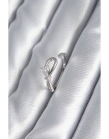 Brass Silver Color Zircon Stone Detail Ribbon Model Women's Ring