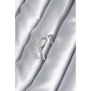 Brass Silver Color Zircon Stone Detail Ribbon Model Women's Ring
