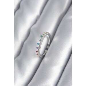 Brass Silver Color Zircon Stone Detail Women's Ring