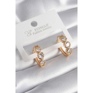 Brass Gold Color Zircon Stone Heart Detail Women's Earrings Brass Gold Color Zircon Stone Heart Detail Women's Earrings