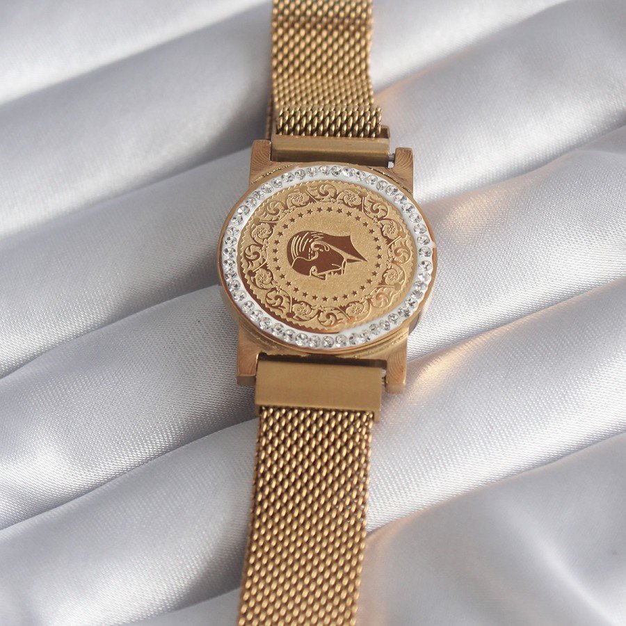 316L Steel Gold Color Magnetic Wicker Zircon Stone Quarter Gold Model Women s Bracelet