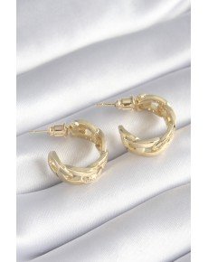 Brass Gold Color Zircon Stone Detail Chain Model Women's Earrings