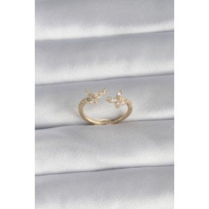 Brass Gold Color Zircon Stone Butterfly Model Women's Ring Brass Gold Color Zircon Stone Butterfly Model Women's Ring