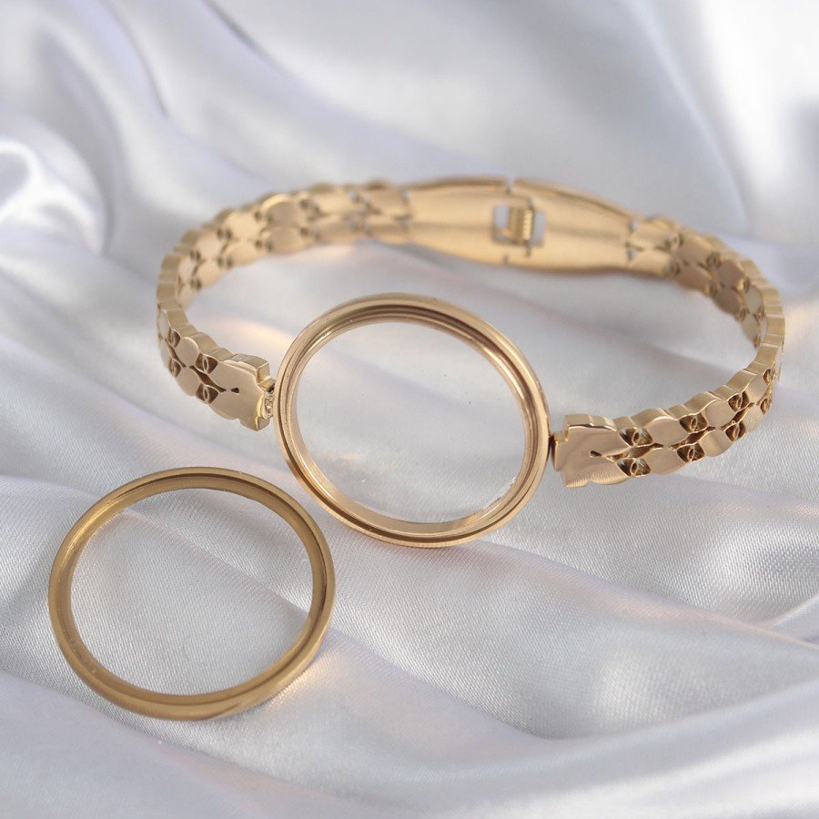 316L Steel Gold Color Barley Machining Openable Bell Model Female Handcuffs 316L Steel Gold Color Barley Machining Openable Bell Model Female Handcuffs