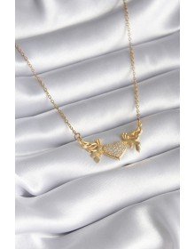 316L Steel Gold Color Zircon Stone Winged Heart Model Women's Necklace