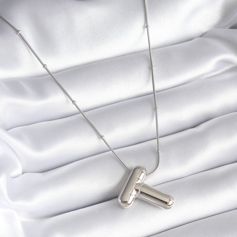 316L Steel Silver Color Bubble  T  Letter Model Women s Necklace