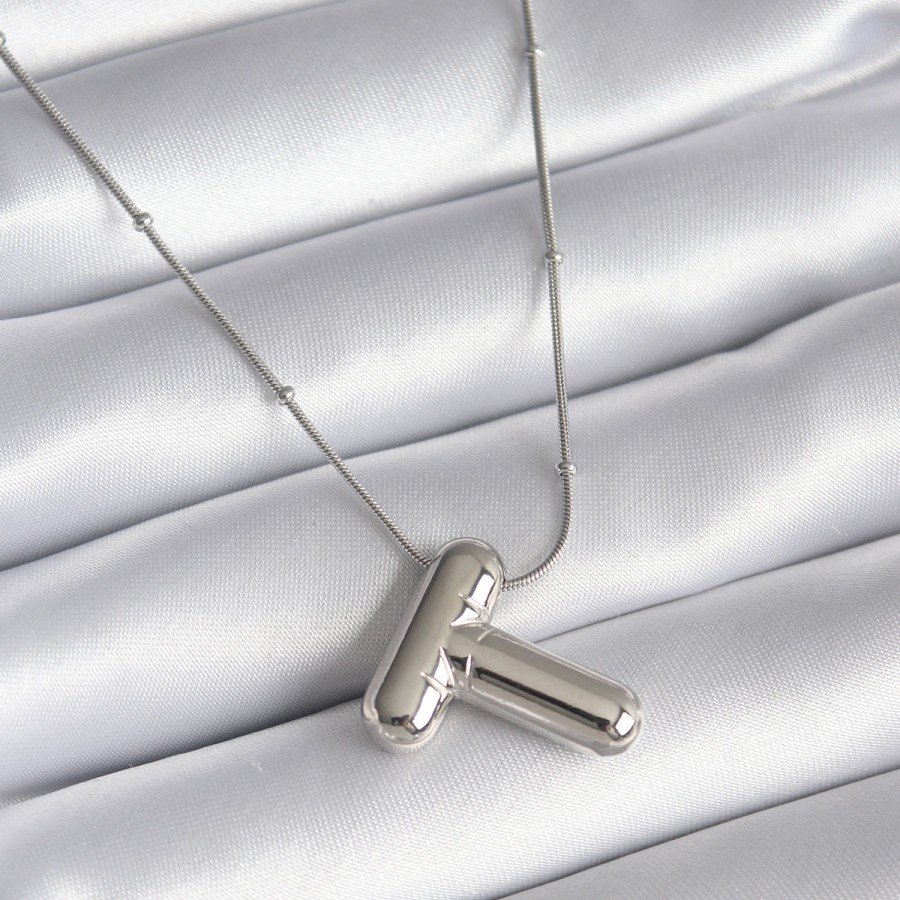 316L Steel Silver Color Bubble  T  Letter Model Women s Necklace