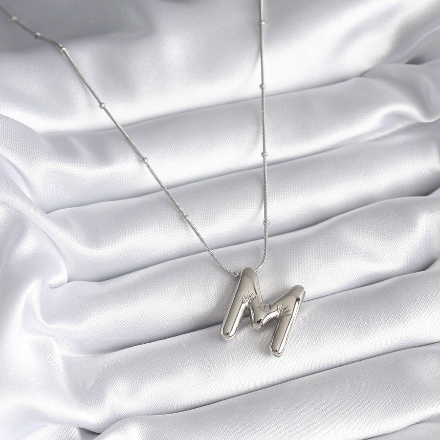 316L Steel Silver Color Bubble  M  Letter Model Women s Necklace