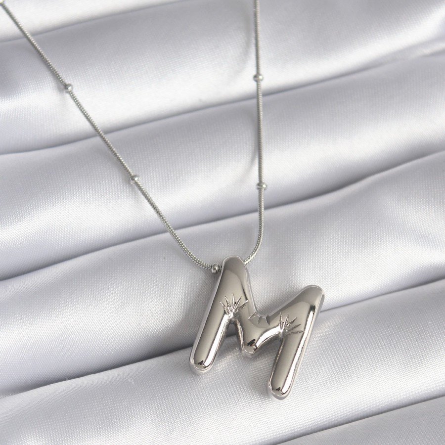 316L Steel Silver Color Bubble  M  Letter Model Women s Necklace