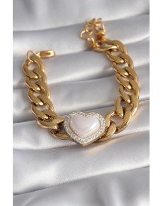 316L Steel Gold Color Pink 3D Heart Model Zircon Stone Women's Bracelet