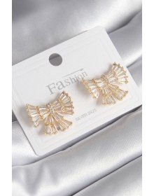 Brass Gold Color Zircon Stone Ribbon Model Women's Earrings