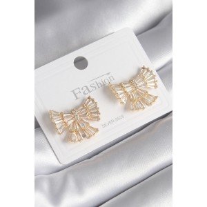 Brass Gold Color Zircon Stone Ribbon Model Women's Earrings