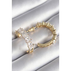 Brass Gold Color Zircon Stone Hoop Model Women's Earrings