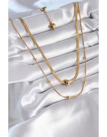 316L Steel Gold Color Italian Chain Model Stud Detail Women's Necklace