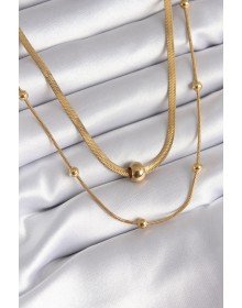 316L Steel Gold Color Italian Chain Model Stud Detail Women's Necklace