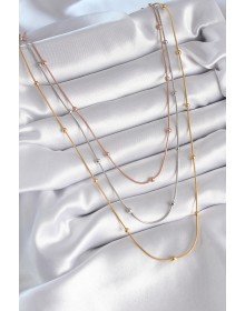 316L Steel Mix Color Triple Stud Detail Women's Necklace