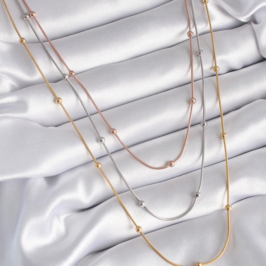 316L Steel Mix Color Triple Stud Detail Women s Necklace