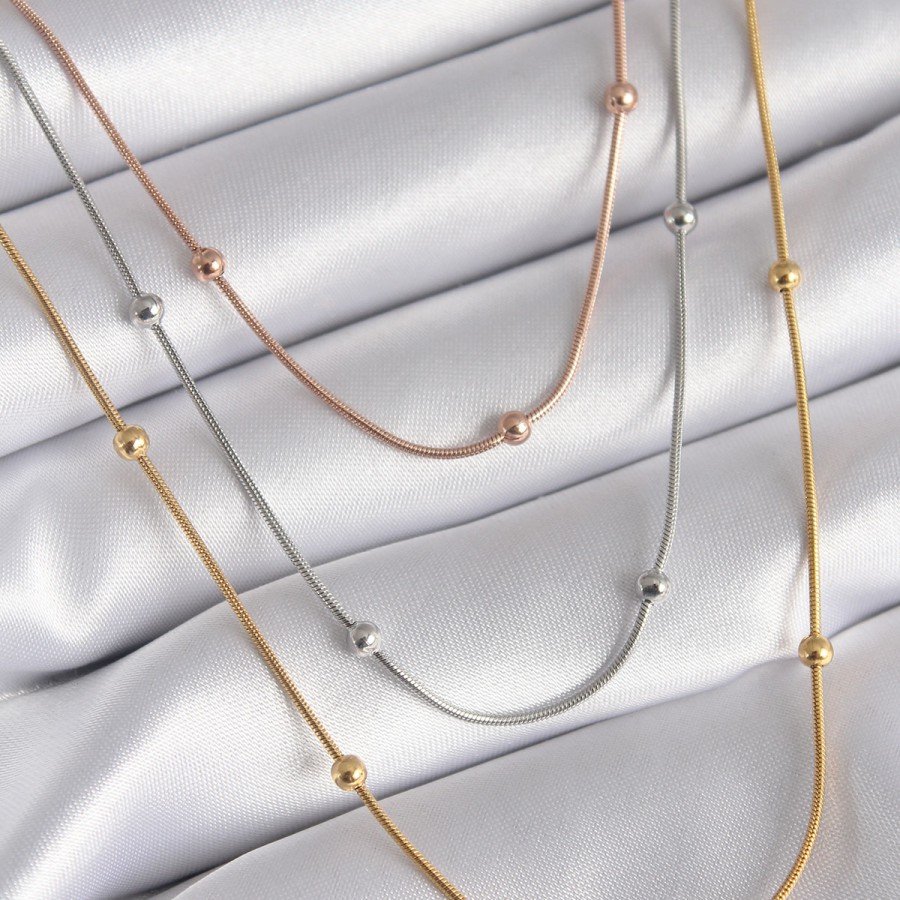 316L Steel Mix Color Triple Stud Detail Women s Necklace