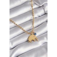 316L Steel Gold Color Ball Chain Model Elephant Figure Evil Eye Bead Detail Women's Necklace