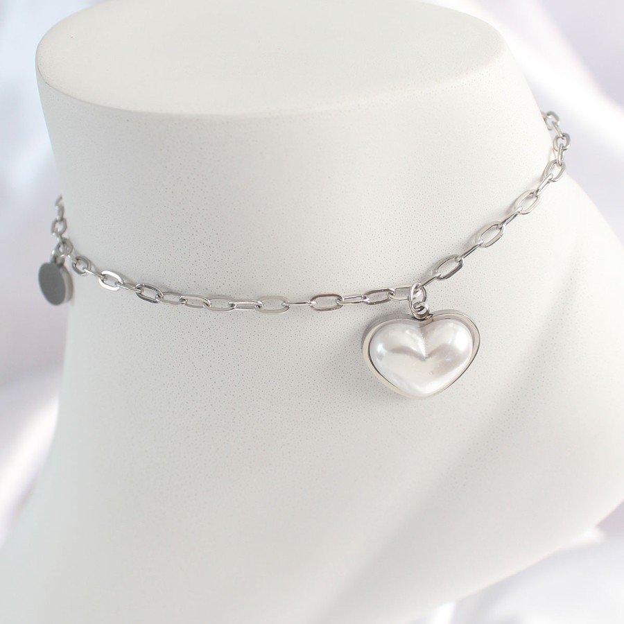 316L Steel Silver Color Chain Model 3D Heart White Heart Figure Women Halter