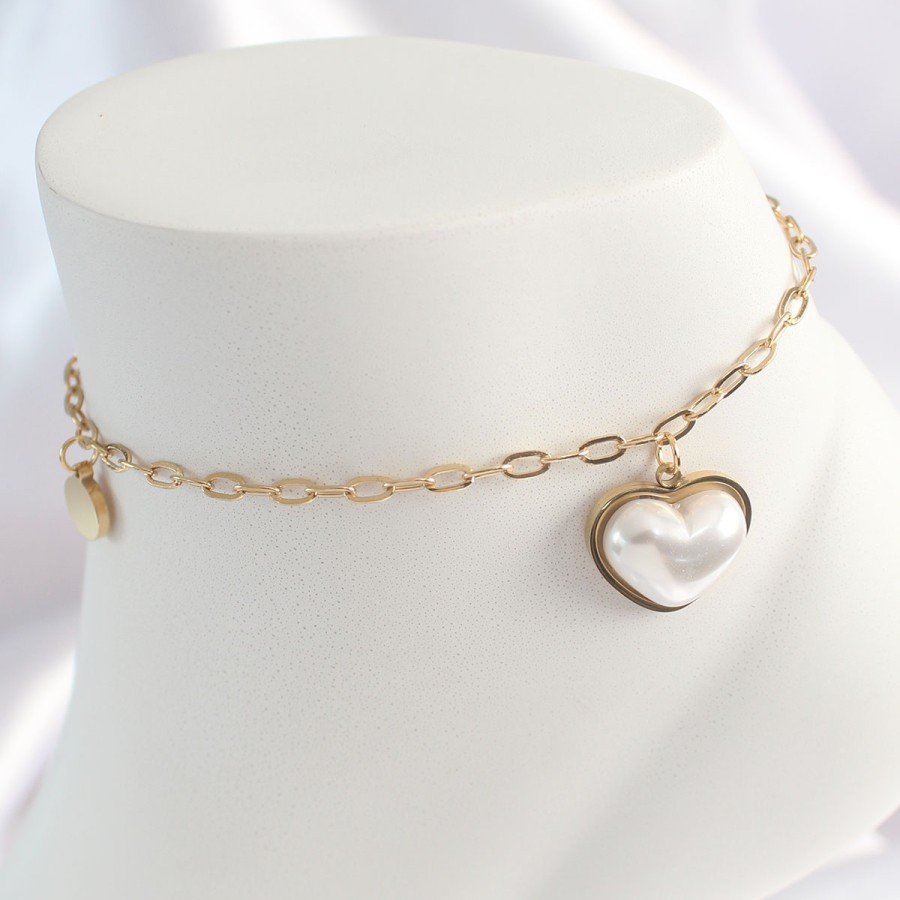316L Steel Gold Color Chain Model 3D Pearl Heart Model Women s HalHal