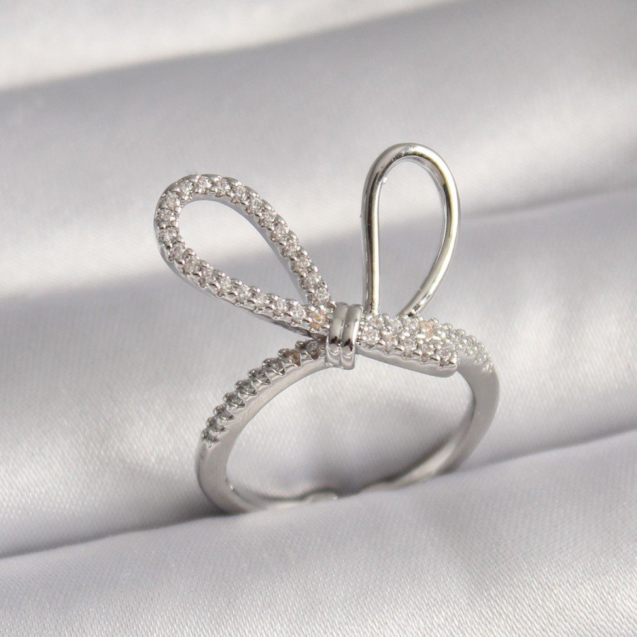 Brass Silver Color Zircon Stone Knot Model Women s Ring