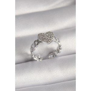 Brass Silver Color Zircon Stone Heart Model Women's Ring Brass Silver Color Zircon Stone Heart Model Women's Ring