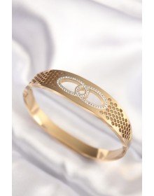 316L Steel Gold Color Zircon Stone Women's Handcuff Bracelet