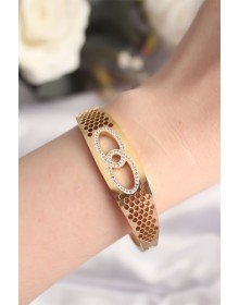316L Steel Gold Color Zircon Stone Women's Handcuff Bracelet
