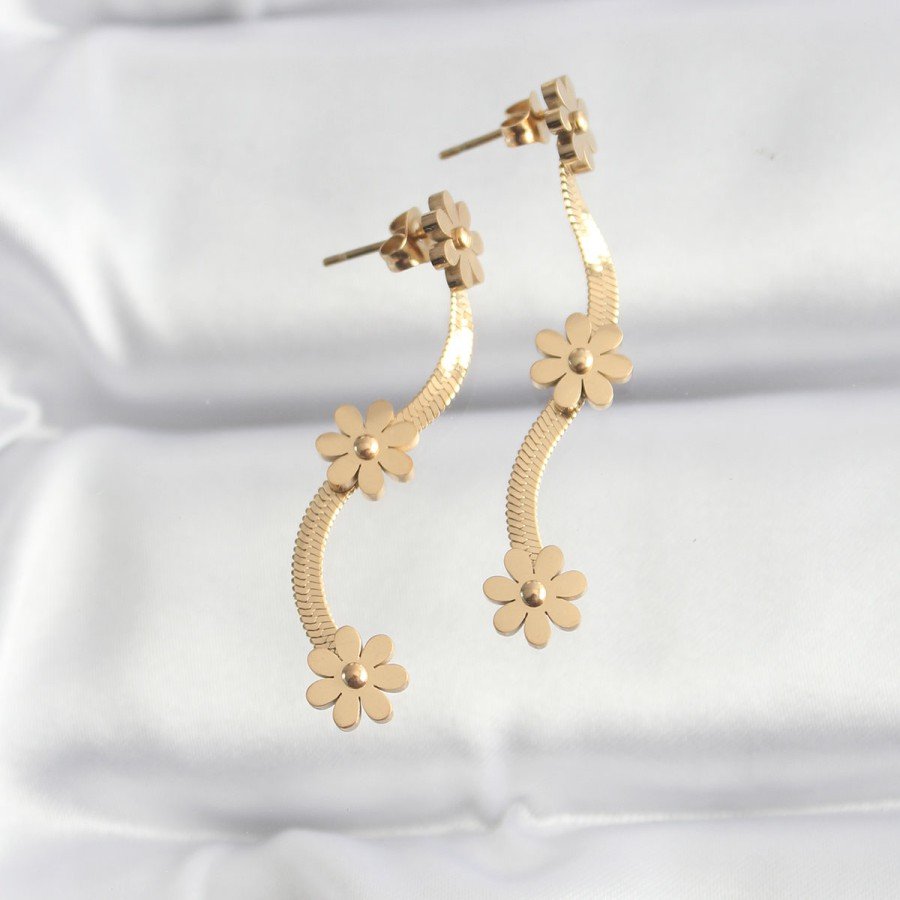 316L Steel Gold Color Italian Chain Daisy Earrings